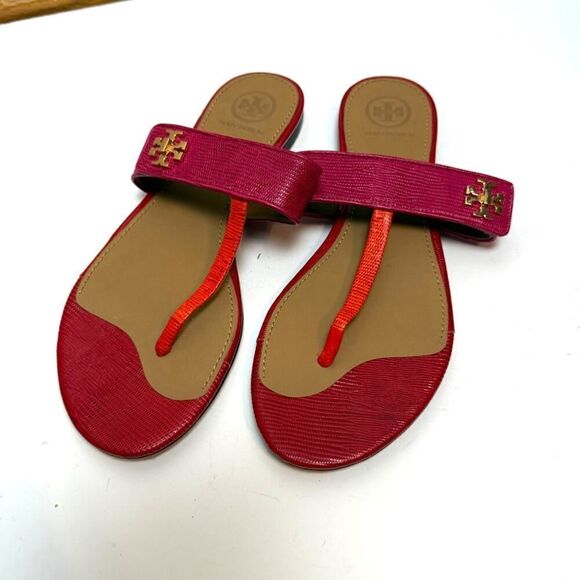 Tory Burch Pink Orange Kira Thong Sandals Sz. 7 - Picture 2 of 6